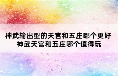 神武输出型的天宫和五庄哪个更好 神武天宫和五庄哪个值得玩